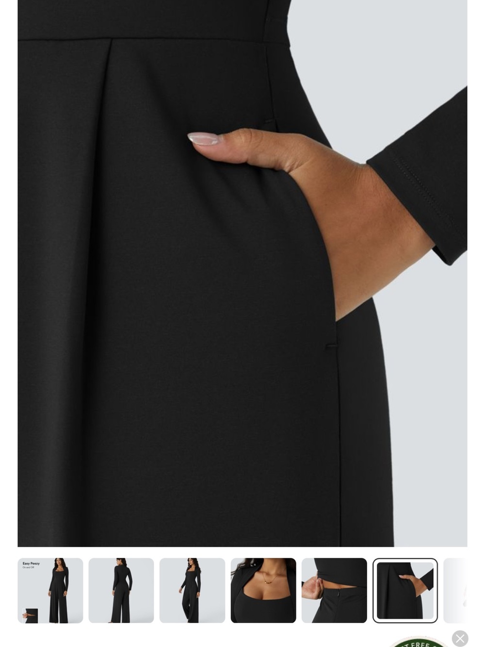 HALARA Black Square-Neck Long-Sleeve Wide-Leg Jumpsuit - Picture 5 of 9